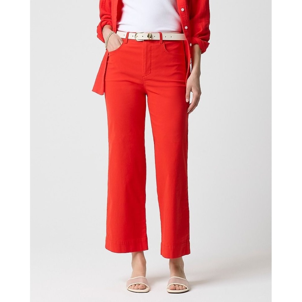 J Crew Ella High Rise Wide Leg Cropped Pant 26 Red Vibrant Preppy Minimal NWT